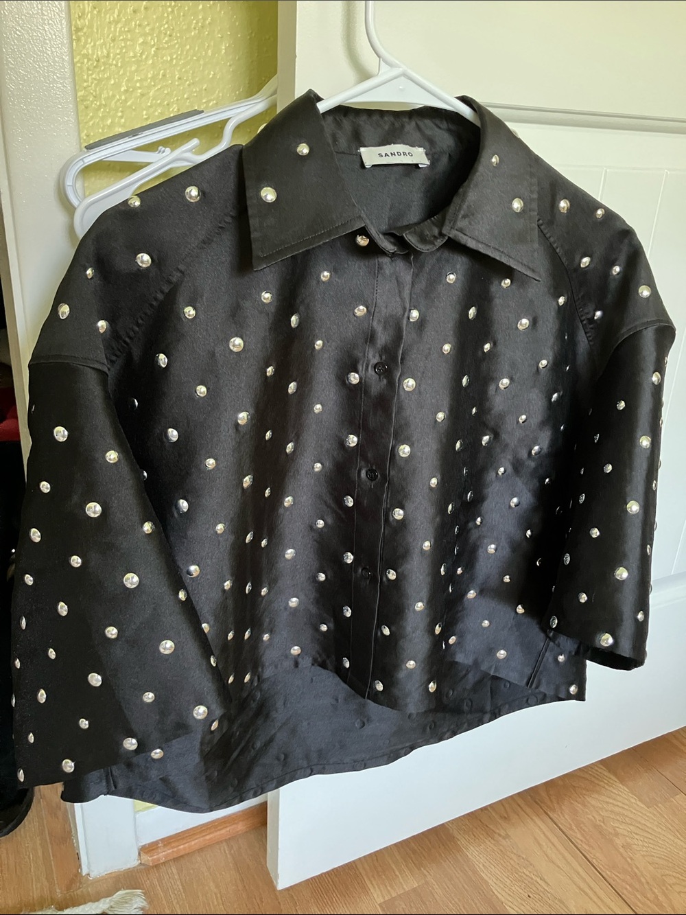 Sandro Black Crystal-Studded Cropped Jacket - Picture 2 of 6